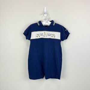 Blue Baby Romper with Embroidered Design
